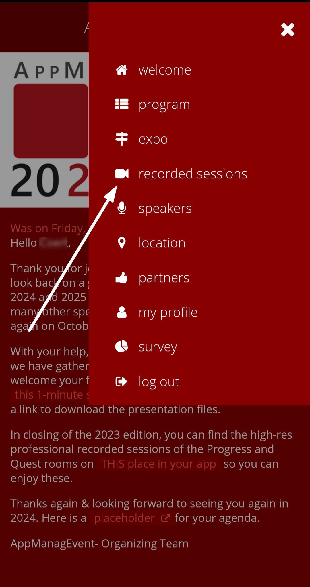 Screenshot SessionsYoutube AME23 app